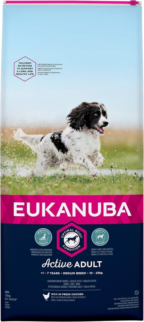 Eukanuba Adult Dog Food for Medium Dogs rich in fresh chicken supporting digestion